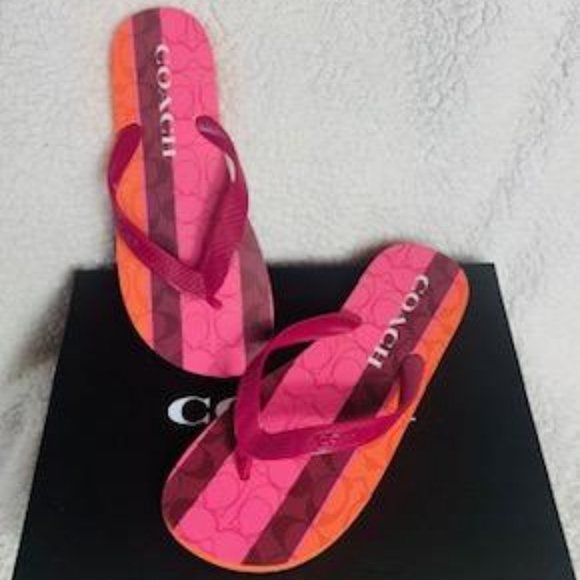 Coach Multi Colored Striped Flip Flops - Picture 2 of 9